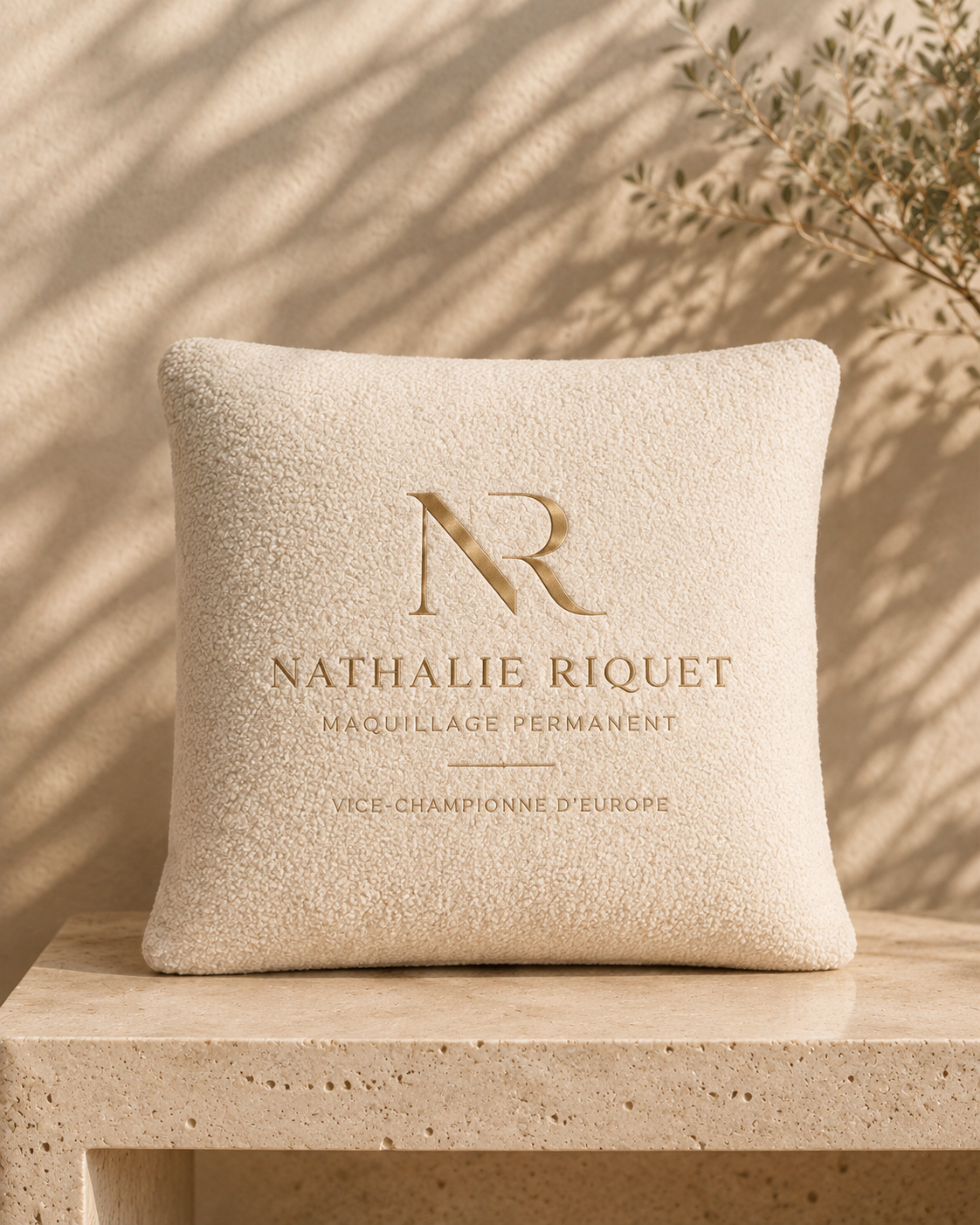 Coussin personnalisé mentionnant une distinction européenne