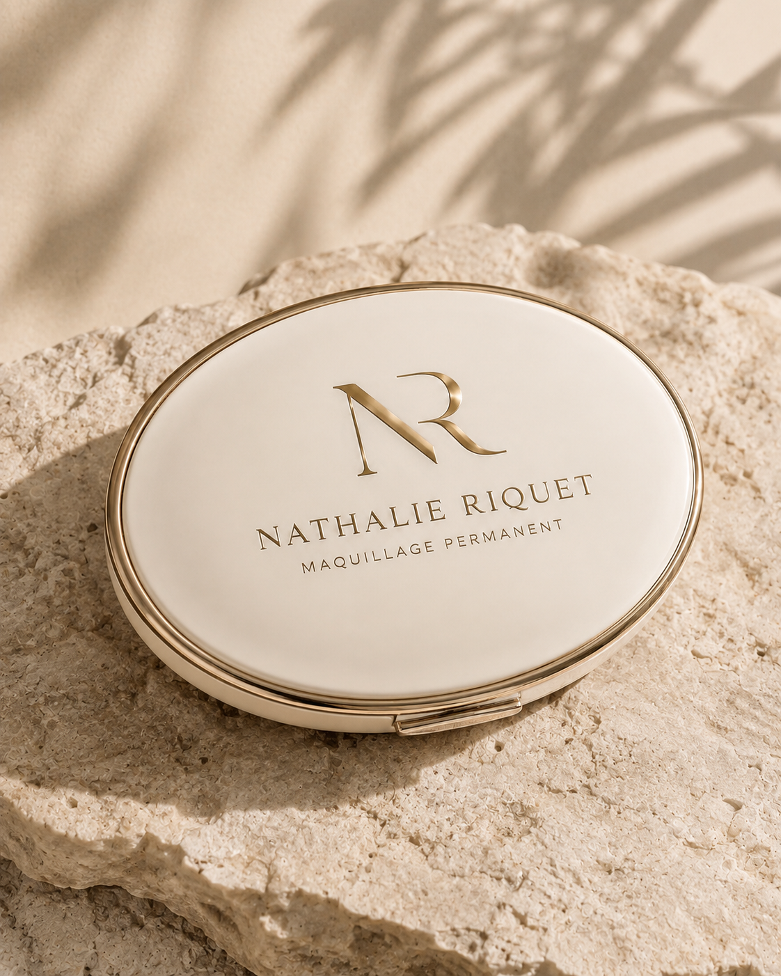 Poudrier élégant personnalisé or et ivoire