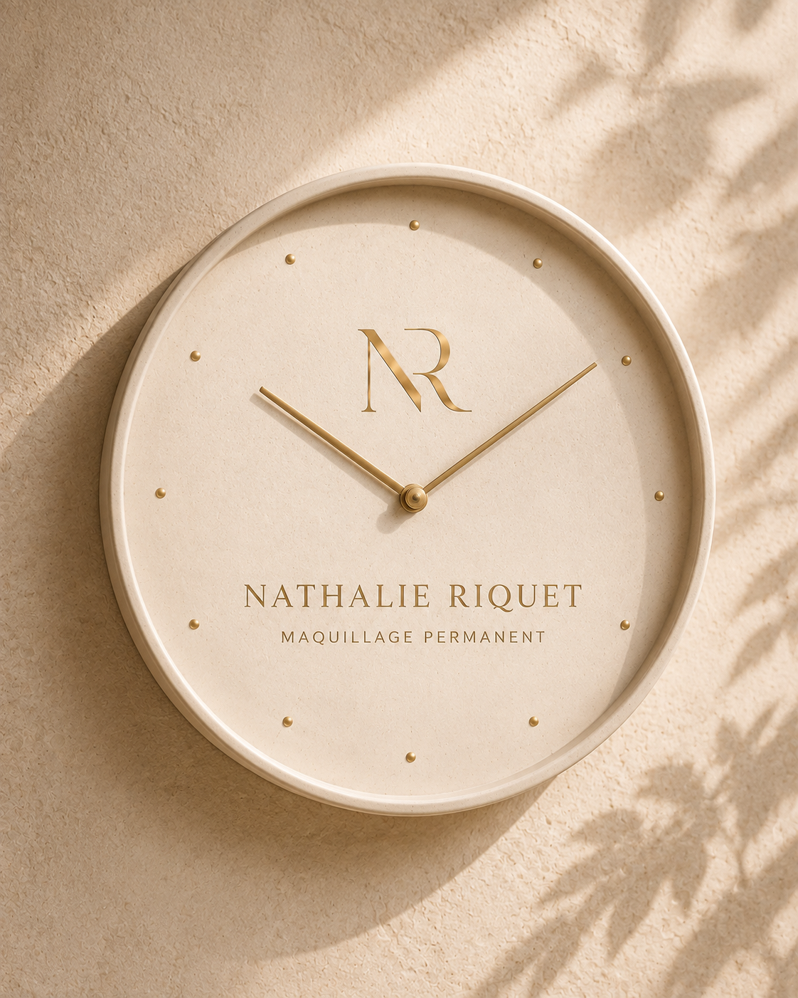 Horloge personnalisée beige et dorée